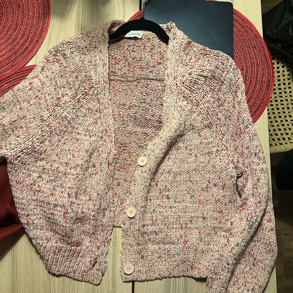 Women's Pink Speckled Cardigan Sweater